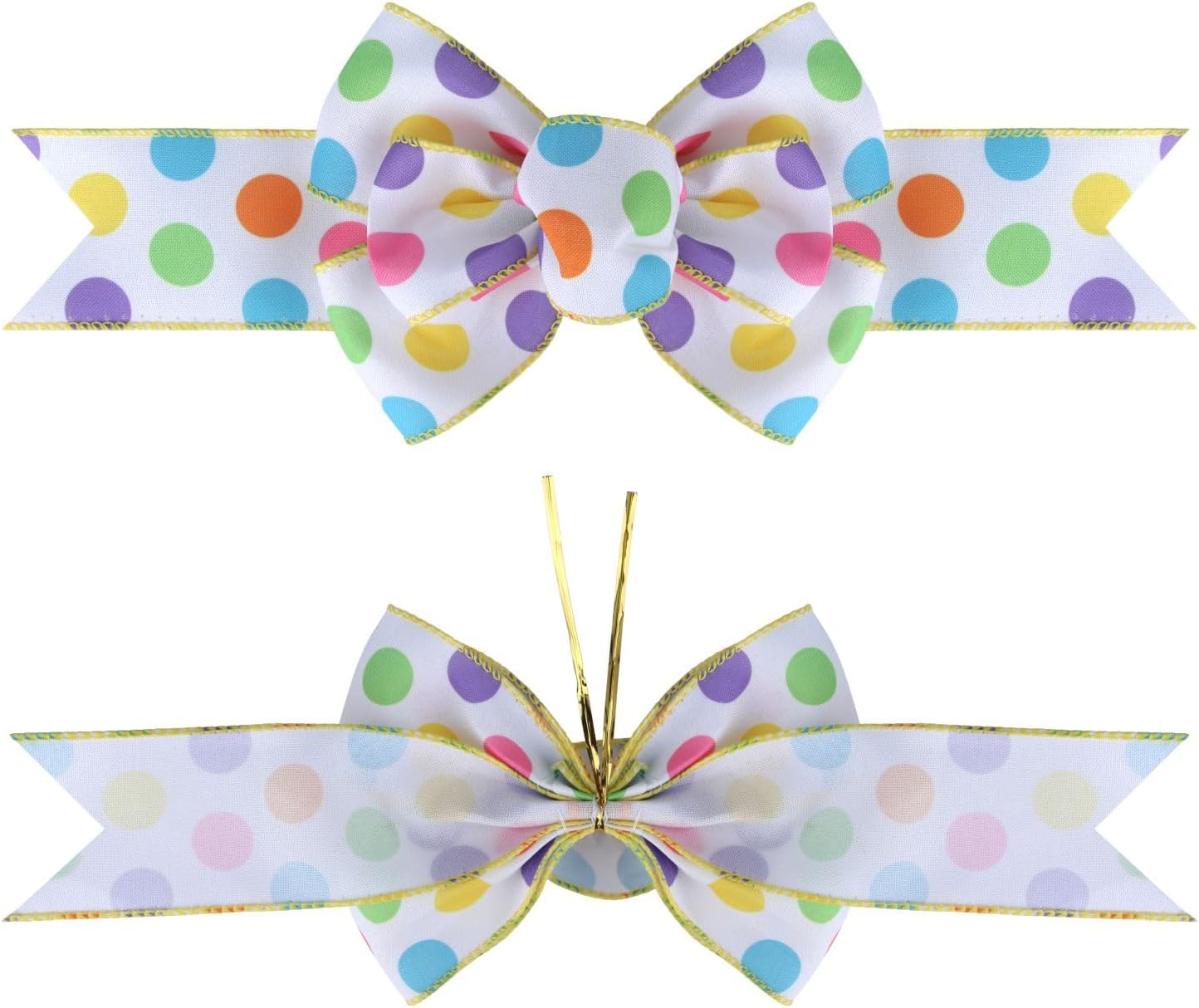 Meseey Burlap Wired Ribbon - Handmade Premade Bows for Wreaths & Gift Wrapping | Polka Dot Design