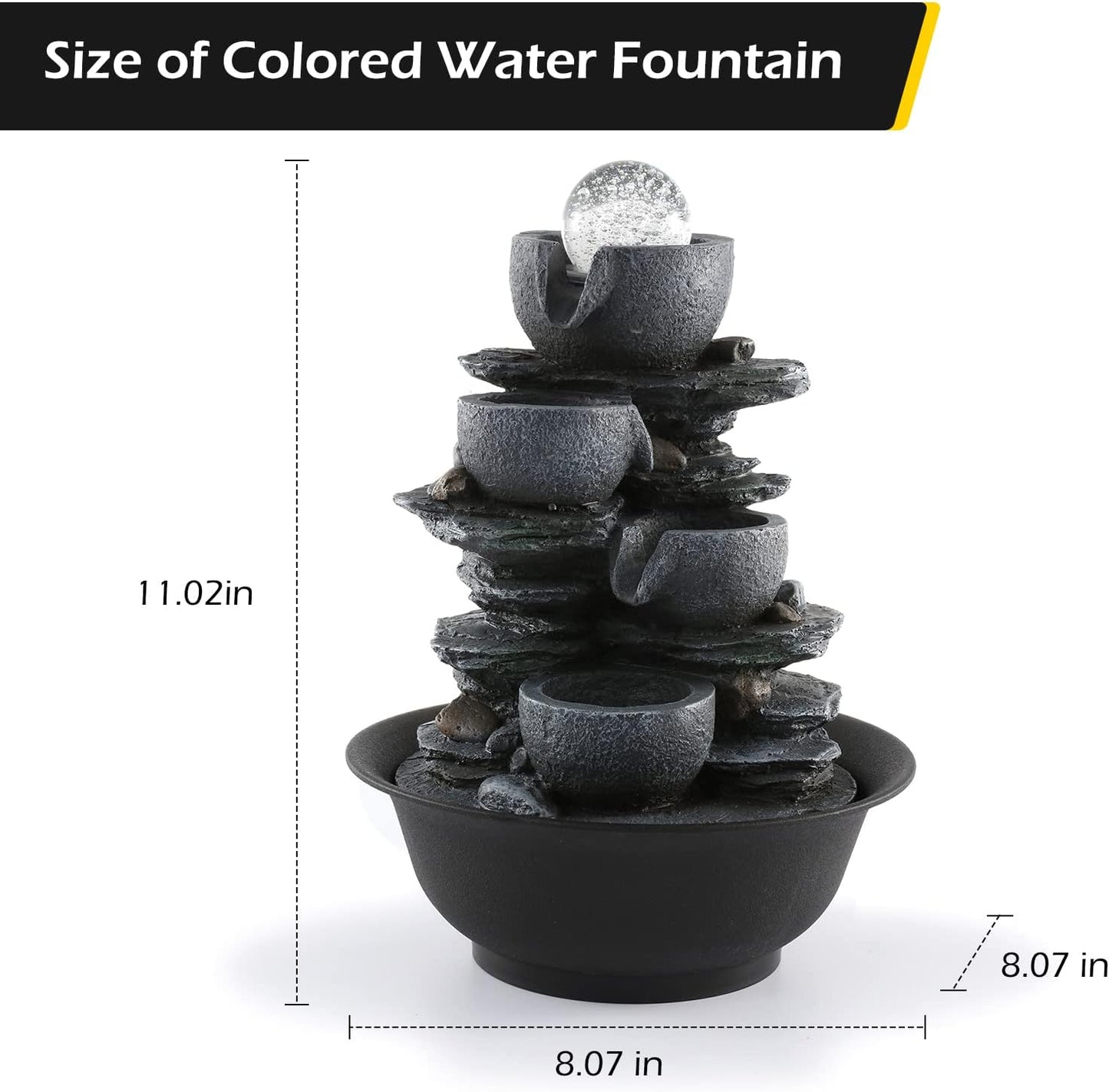 Dyna-Living Water Fountains Indoor Tabletop Fountain with Pump Waterfall Fountain Indoor Coloured LED Lights Desk Water Fountains for Home Office Decor Style 1