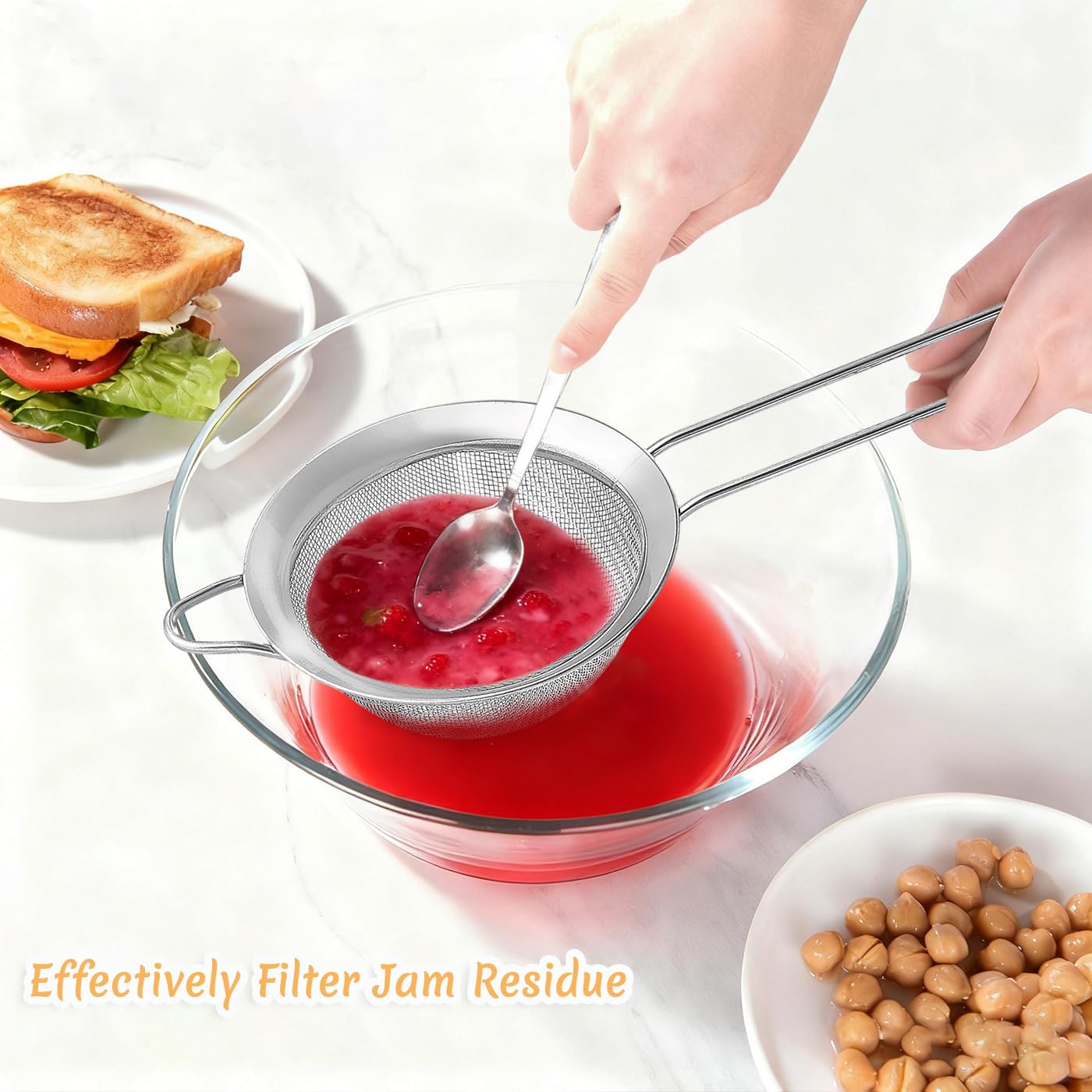 3Pcs Fine Mesh Strainer with Handle, Small Medium Large Size Sieve Strainers Set, Stainless Steel Sifter Colander for Kitchen Baking Juice Quinoa Food Flour