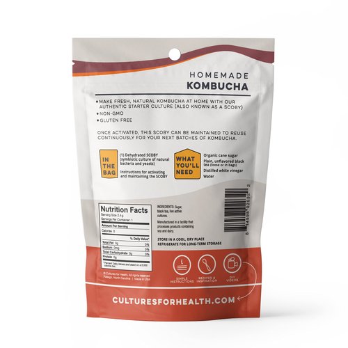 Cultures for Health Certified Organic Kombucha Starter SCOBY | Heirloom Culture for Unlimited Batches | Shelf-Stable Dehydrated Scoby for Fresh Activation | Brew Your Own Probiotic Tea | pH Test Strips Included
