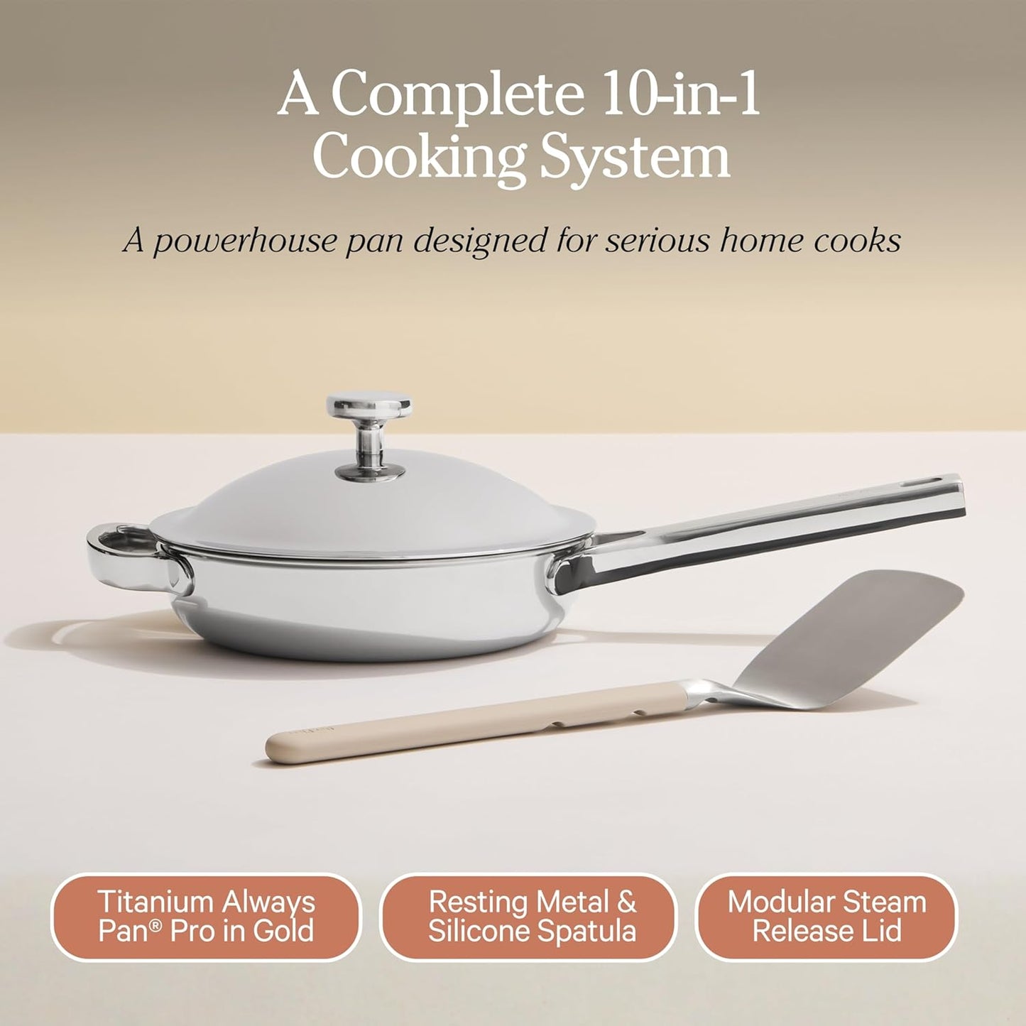 Our Place Mini Titanium Always Pan Pro - 8.5" PFAS-Free Nonstick Frying Pan with Spatula | Chef-Grade Tri-Ply Stainless Steel & Aluminum | Induction & Oven-Safe up to 1000°F | Chrome Finish