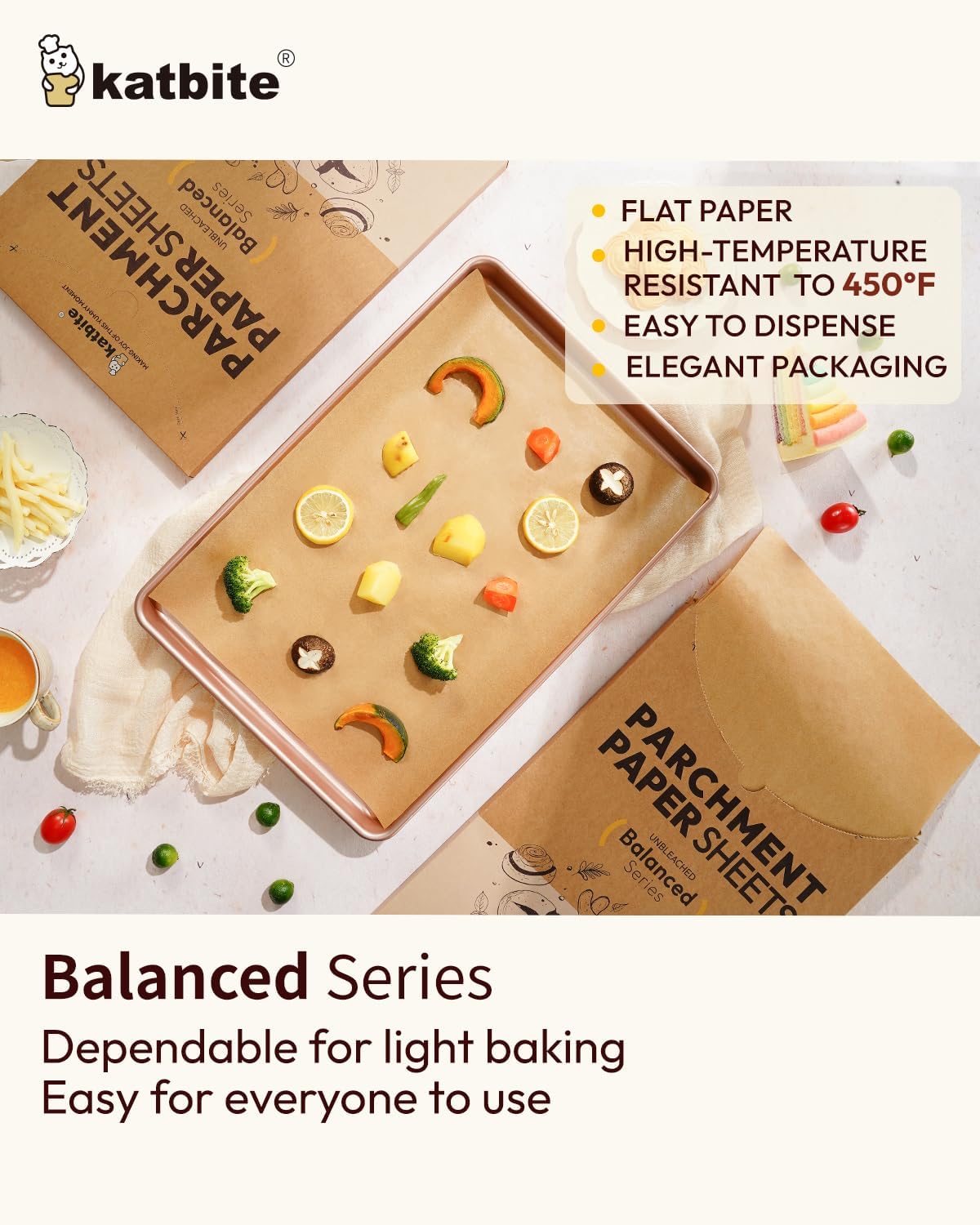 Katbite Parchment Paper Sheets - 220 Pcs Non-Stick Unbleached Baking Paper, 12x16 Inches for Air Fryer & Cooking