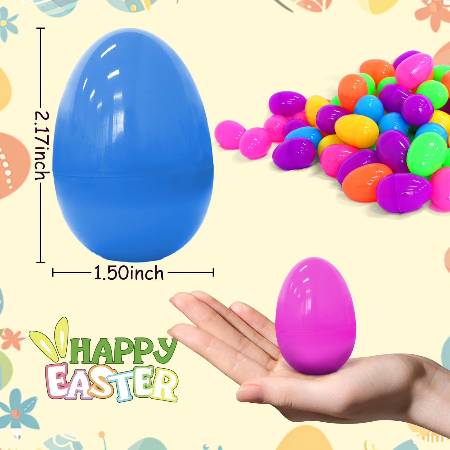 300 Pcs Plastic Easter Eggs Bulk, 2.2" Easter Eggs Fillable, Bright Colors Plastic Eggs Bulks for Easter Egg Hunt, Filling Treats and Party Favor, Easter Basket Stuffers Fillers for Kids Toddlers