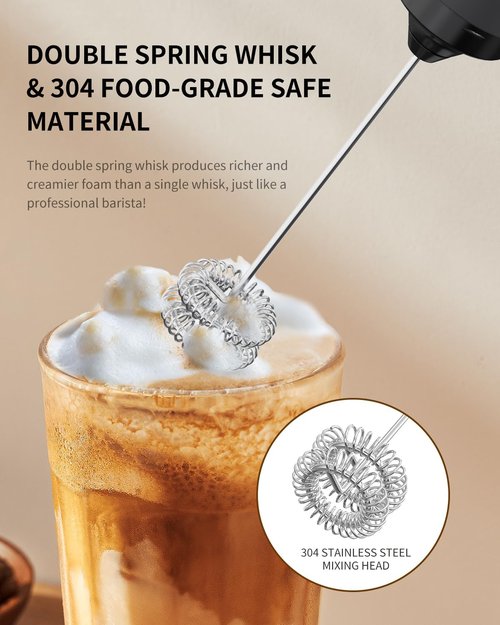 Circle Joy Rechargeable Milk Frother - Dual Coil Electric Whisk for Coffee & Matcha | Portable Black Mixer