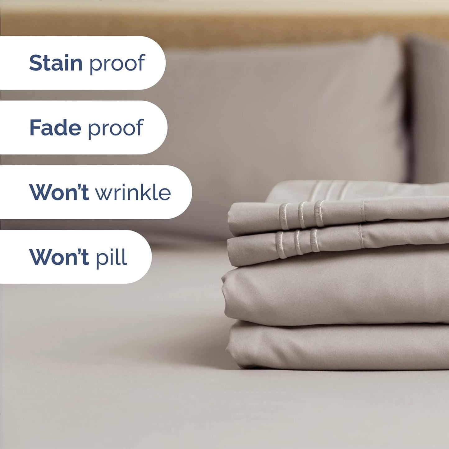 King Size 4-Piece Sheet Set | Comfy, Breathable & Cooling Bed Sheets - Luxury Hotel Quality - Light Grey