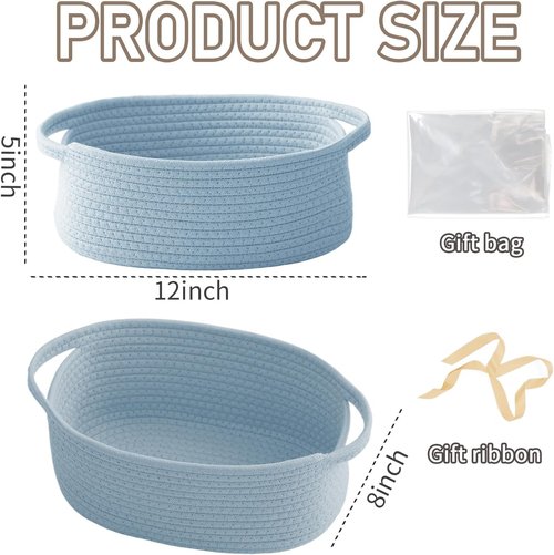JMvicyroam Woven Basket - Small Rope Storage Bin with Handles for Organizing Shelves & Closets | Blue
