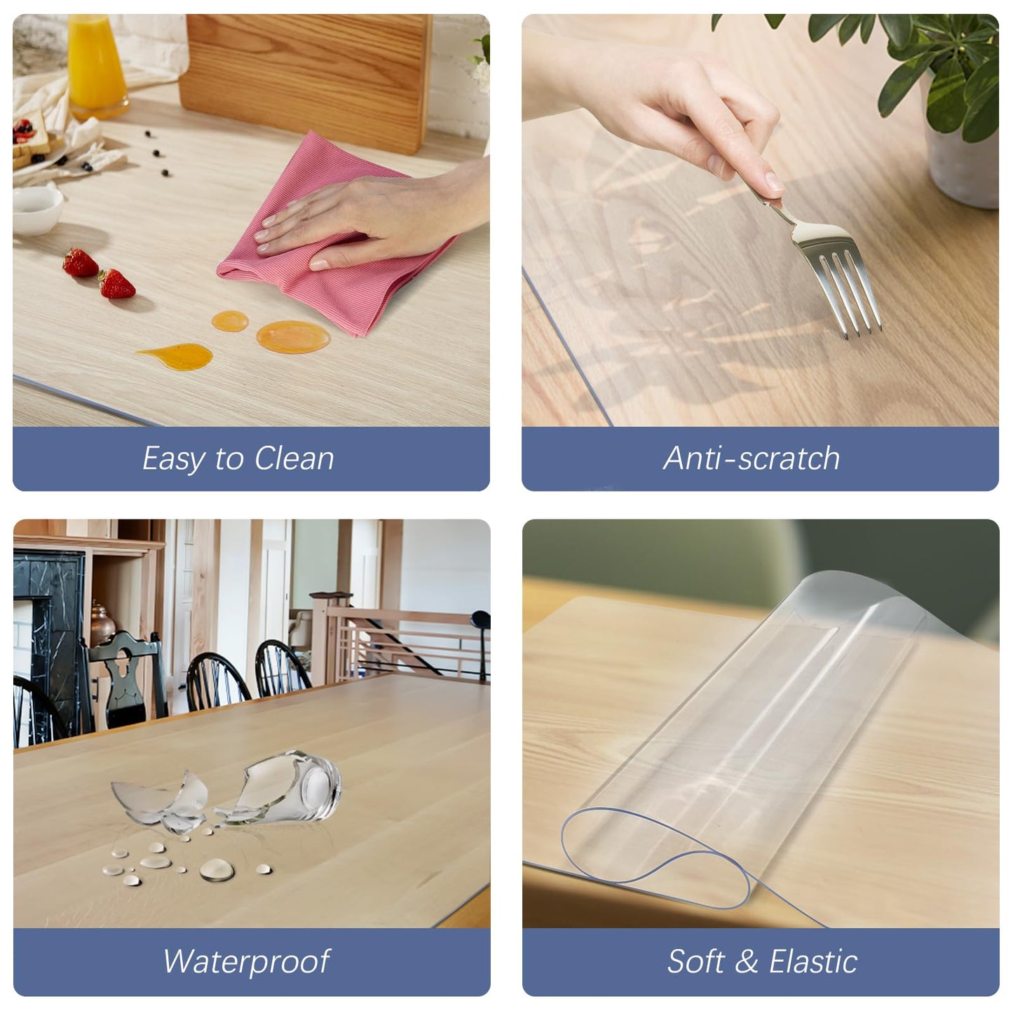 Vicwe Frosted Table Cover Protector 42 x 66 Inch, 1.5mm Thick Plastic Table Cover Rectangle,PVC Frosted Table Protector, Clear Table Cover for Night Stand, Writing Desk，Dining Room Table