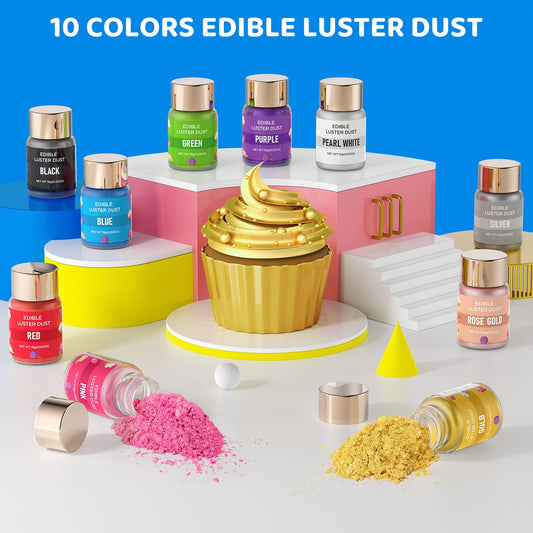 Luster Dust Edible - 15 Grams Food Grade Cake Dust Shimmer Powdered, Cherrysea Powder Luster Dust Food Coloring for Cocktails, Christmas Cookie Decorations, Cake, Drinks, Fondant, Candy - 15g/Bottle (1-BLue)