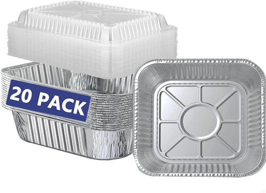 20 Pack Aluminum Foil Pans by [Brand Name] - 8-Inch Square Baking Trays with Lids for Easy Takeout