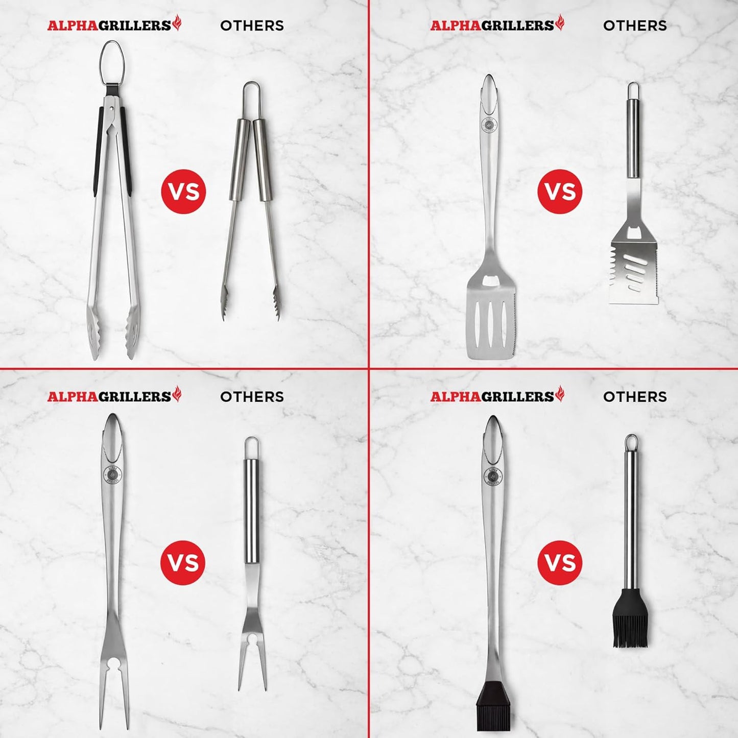 Alpha Grillers Grilling Accessories - Ultimate BBQ Tool Set with Spatula, Fork, Brush & Tongs - Perfect Gifts for Men