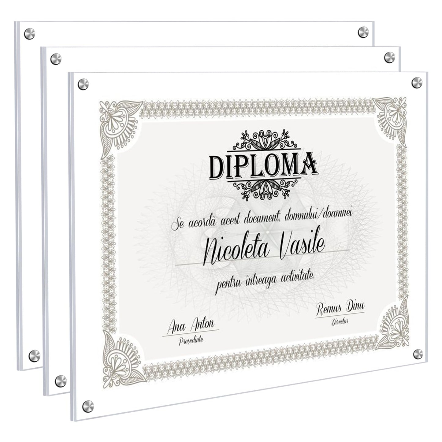 Kalami 3 Pack 11x14 Acrylic Wall Mount Picture Frame Self Adhesive, Floating Frameless Clear Photo Frame for Diploma Certificate Degree Document Display Gallery Wall-Full Frame Size 12.4x15.4