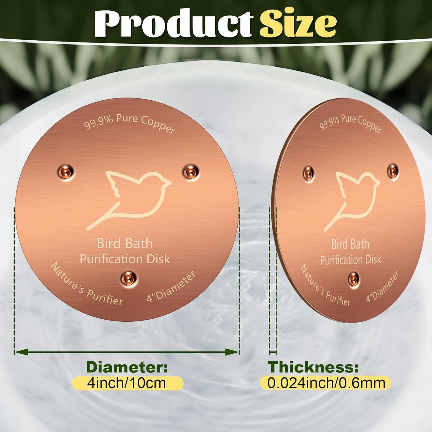 NNG Copper Bird Bath Purification Disk - 0.6mm Thick Reinforced 99.9% Pure Copper | All-Season Outdoor Cleaner