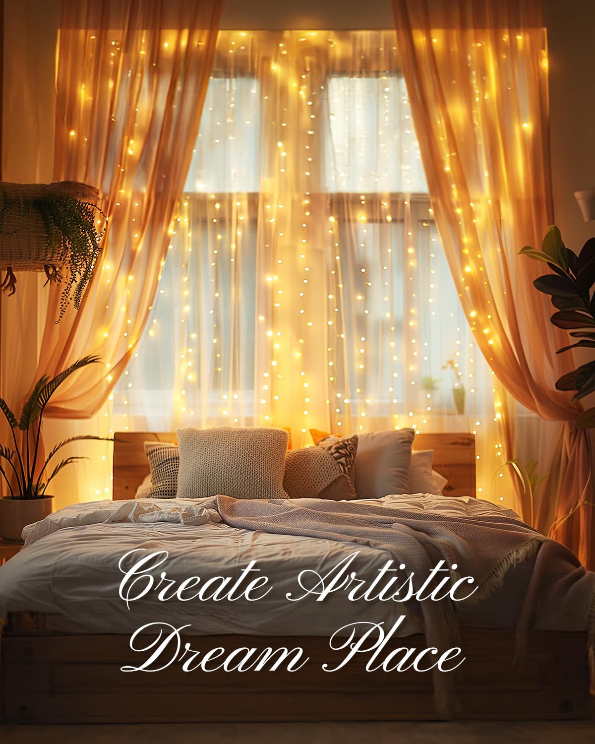 Smart Curtain Lights, USB Plug in, 9.8ft 300 LED Window Smart String Light with APP and Remote, 8 Modes, Waterproof Fairy Lights for Bedroom, Indoor, Weddings, Party, Christmas Ramadan Decorations
