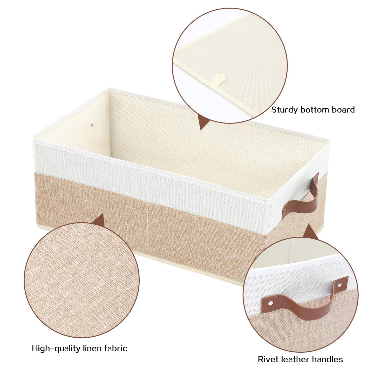Closet Organizer Bins 3 Pack, Large Storage Bins for Shelves, Foldable Closet Storage Boxes Baskets with Leather Handles for Organizing Clothes, Sheets, Jeans, Toys, Books（Begie）