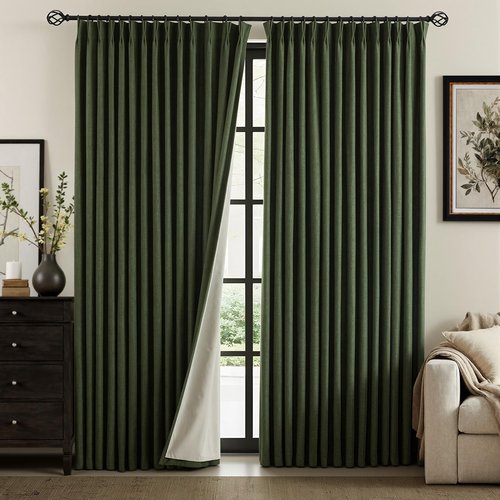 IVAPUPU Linen Pinch Pleated Blackout Curtains for Bedroom - Full Black Out Green Curtains 84 Inch Long 2 Panel for Living Room Darkening Thermal Window Curtain Drapes for Christmas Decor