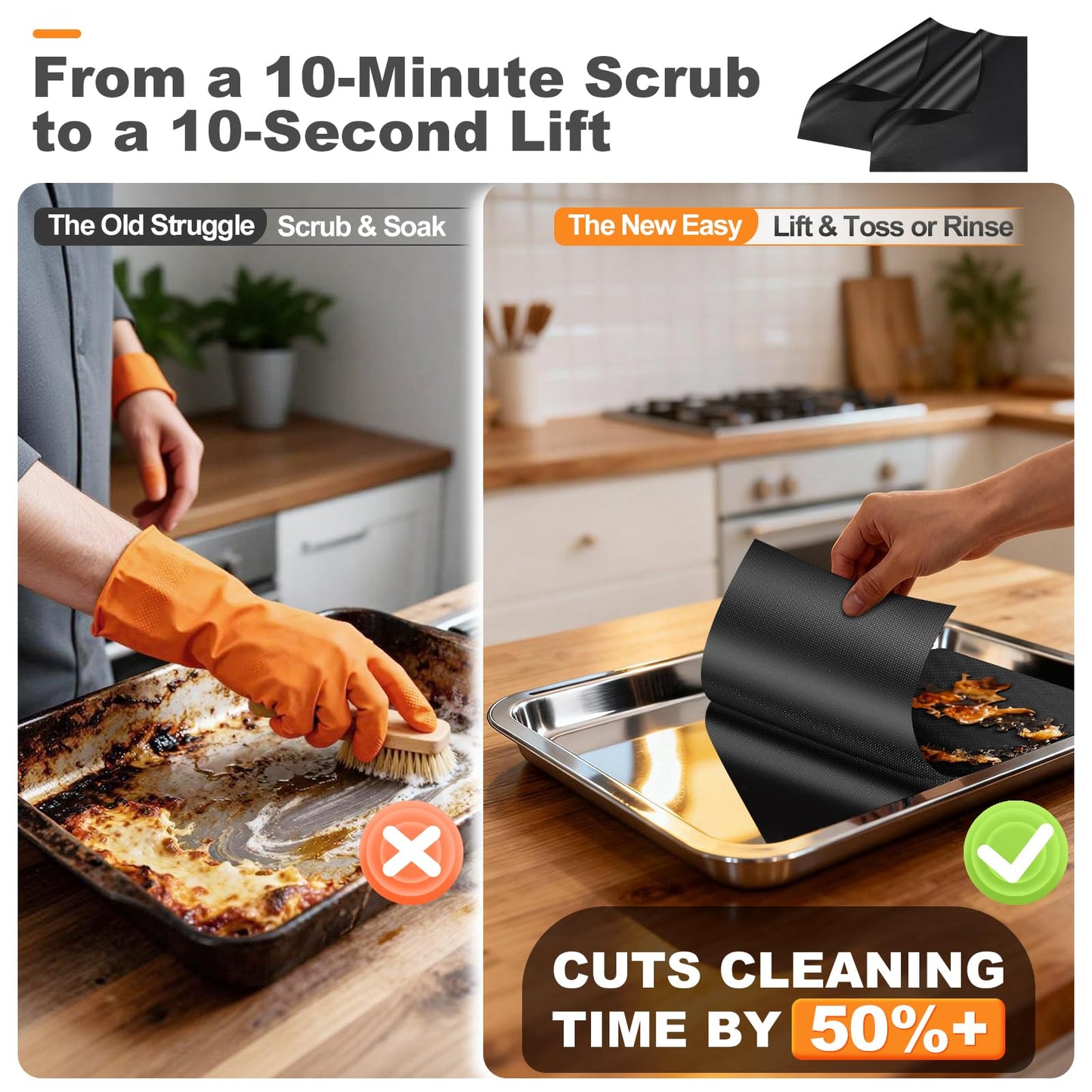Updated 4 Pack 11.6"x11.6" Toaster Oven Liners for Bottom of Oven, Reusable Non-Stick Heat Resistant Air Fryer Liners, Compatible with Ninja, Breville, Cuisinart, Cosori, Black & Decker, Emeril