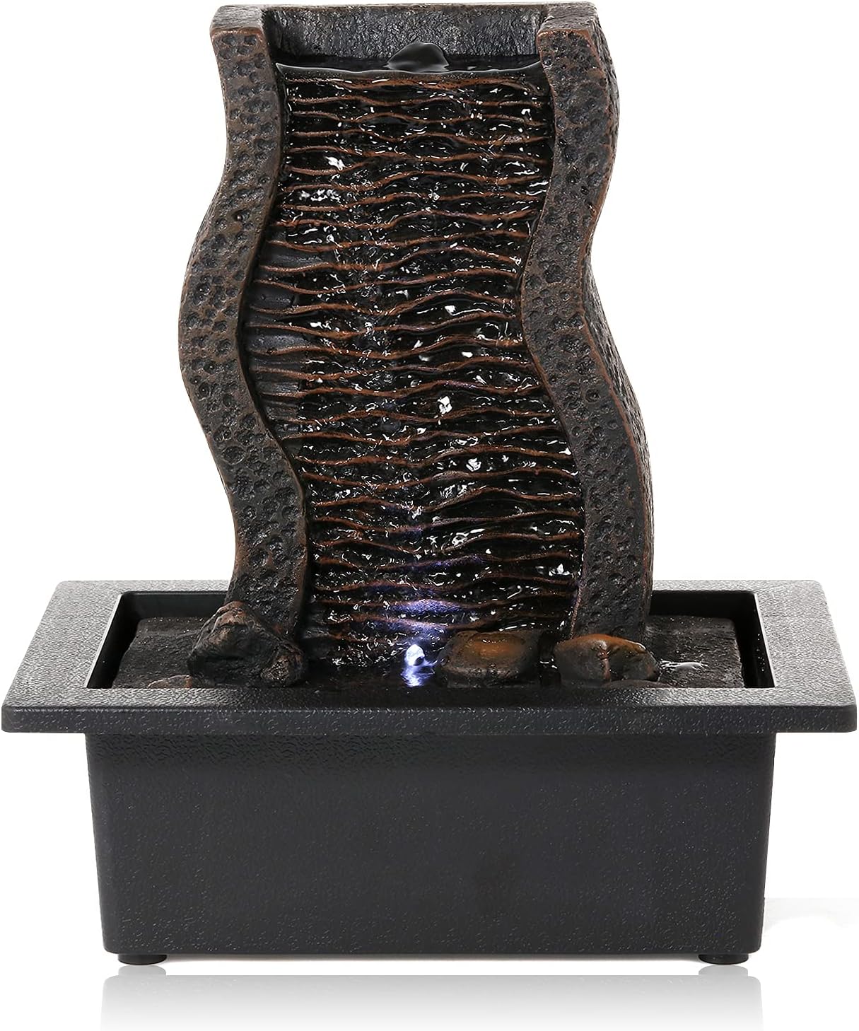 Dyna-Living Water Fountains Indoor Tabletop Fountain with Pump Waterfall Fountain Indoor Coloured LED Lights Desk Water Fountains for Home Office Decor Style 1