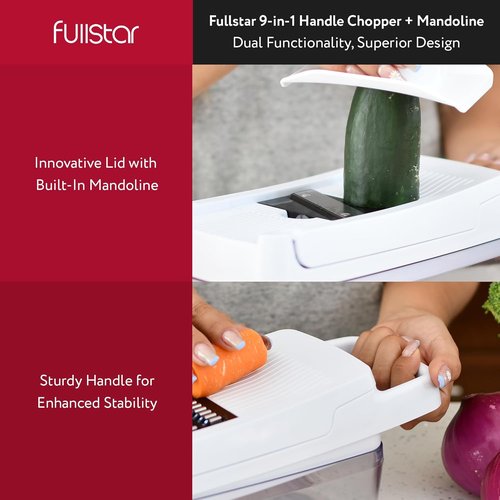 Fullstar Vegetable Chopper & Mandoline Slicer - 9-in-1 Kitchen Gadget with Container & Cheese Grater, White