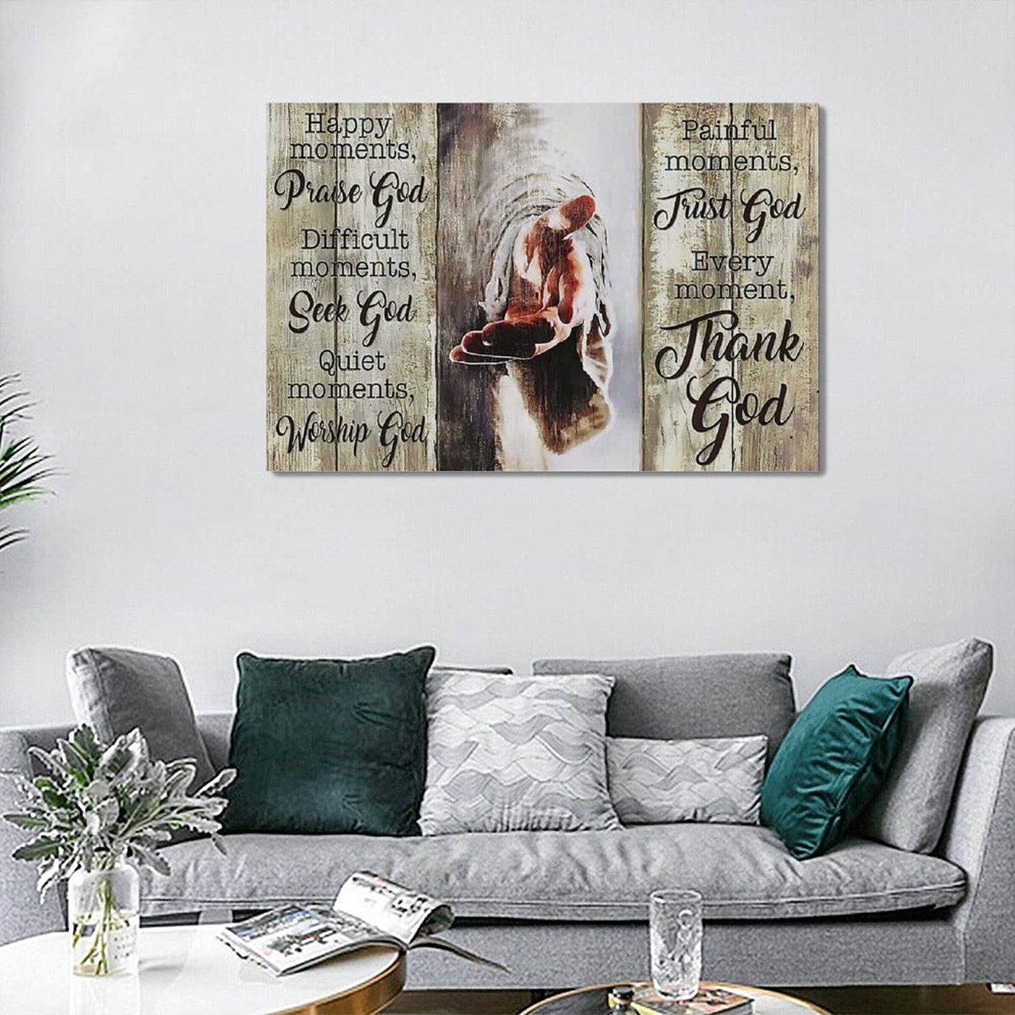 Amazing Jesus Poster Christian Religious Canvas Wall Art Every Moment Thank God Painting Christ Pictures Prints Hand of God Artwork Motivational Quotes Wall Decor Poster Framed for Bedroom Living Room
