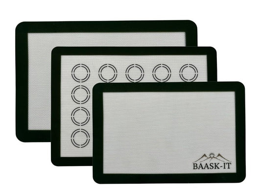 BAASK-IT Silicone Baking Mats Set – 3 Pcs, Non-Stick Reusable, Parchment-Free Oven liners (18" x 13" + 15" x 10")