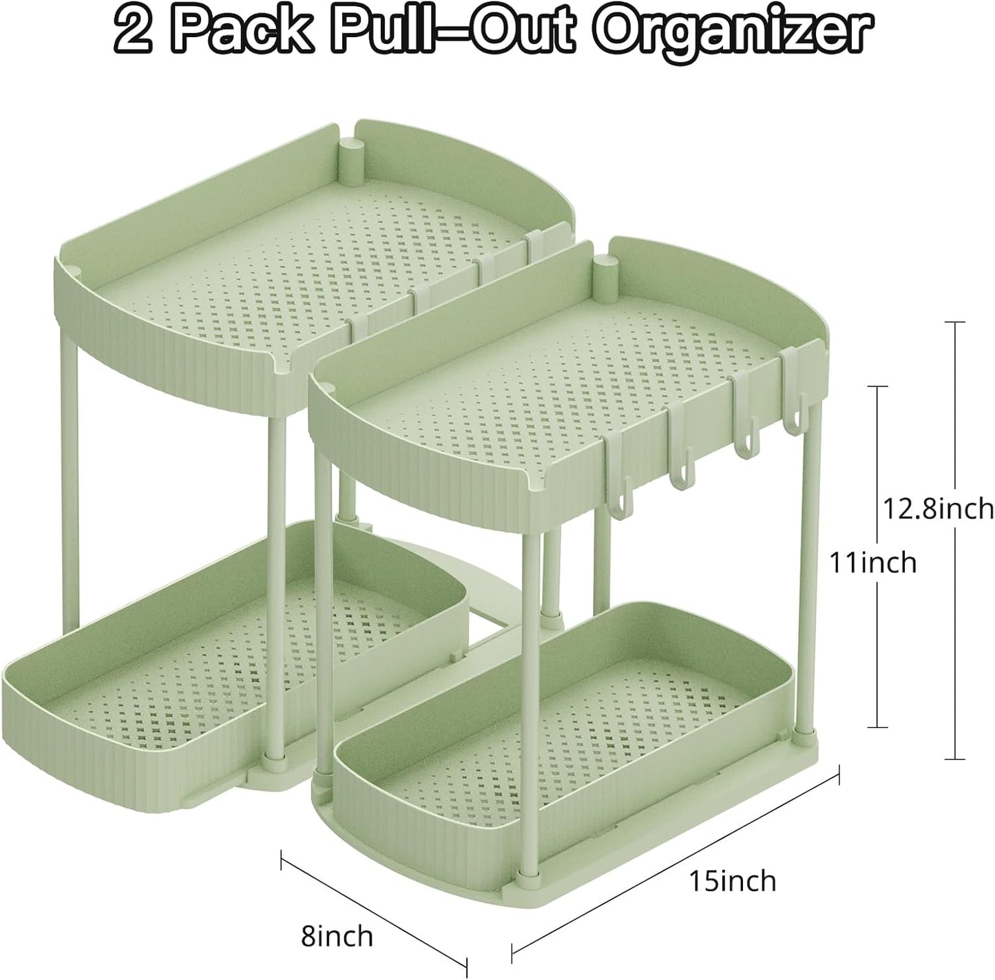 Ukeetap Multi-Purpose Pull-Out Storage Organizers - Under Sink & Cabinet Solutions, 12.8 Inch, Green
