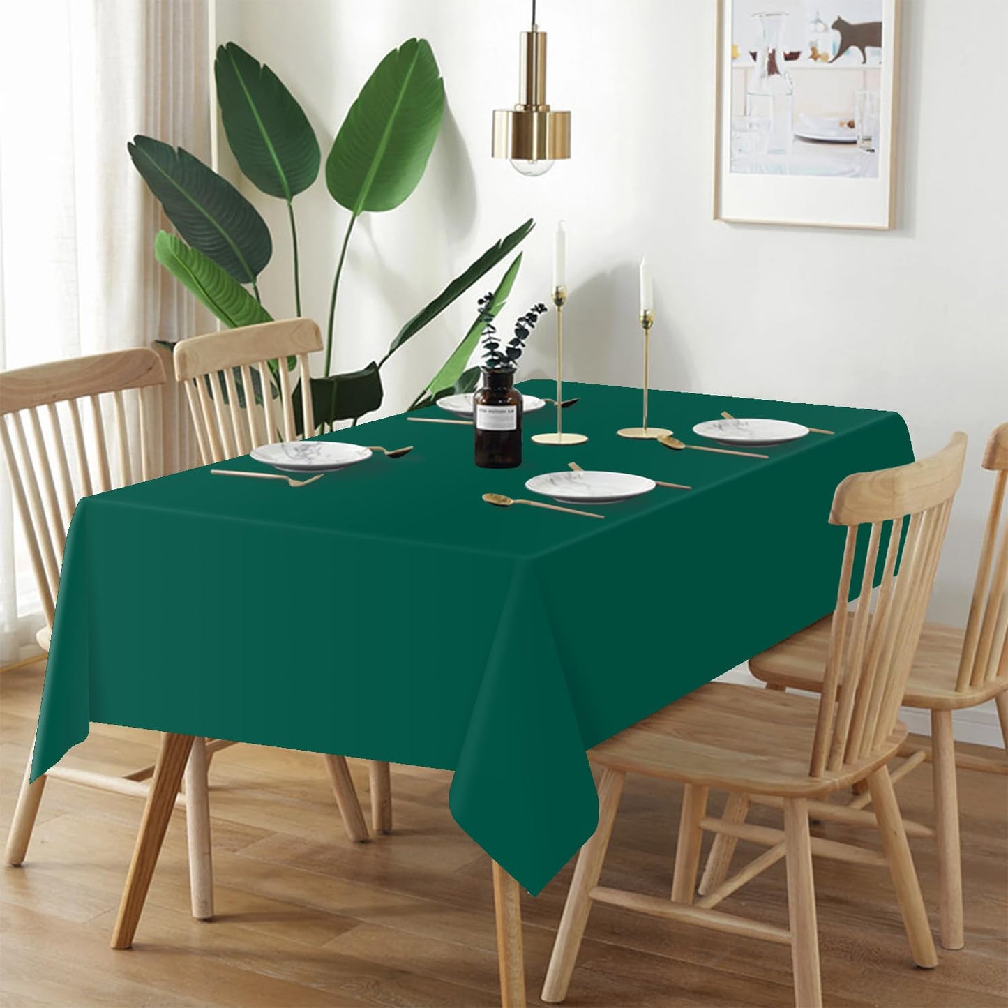 QIKSION Dark Green Plastic Table Cloth Disposable 12 Pack, 54 x 108 Inch Tablecloths for Party, Christmas Decorations, Rectangle Table Cover
