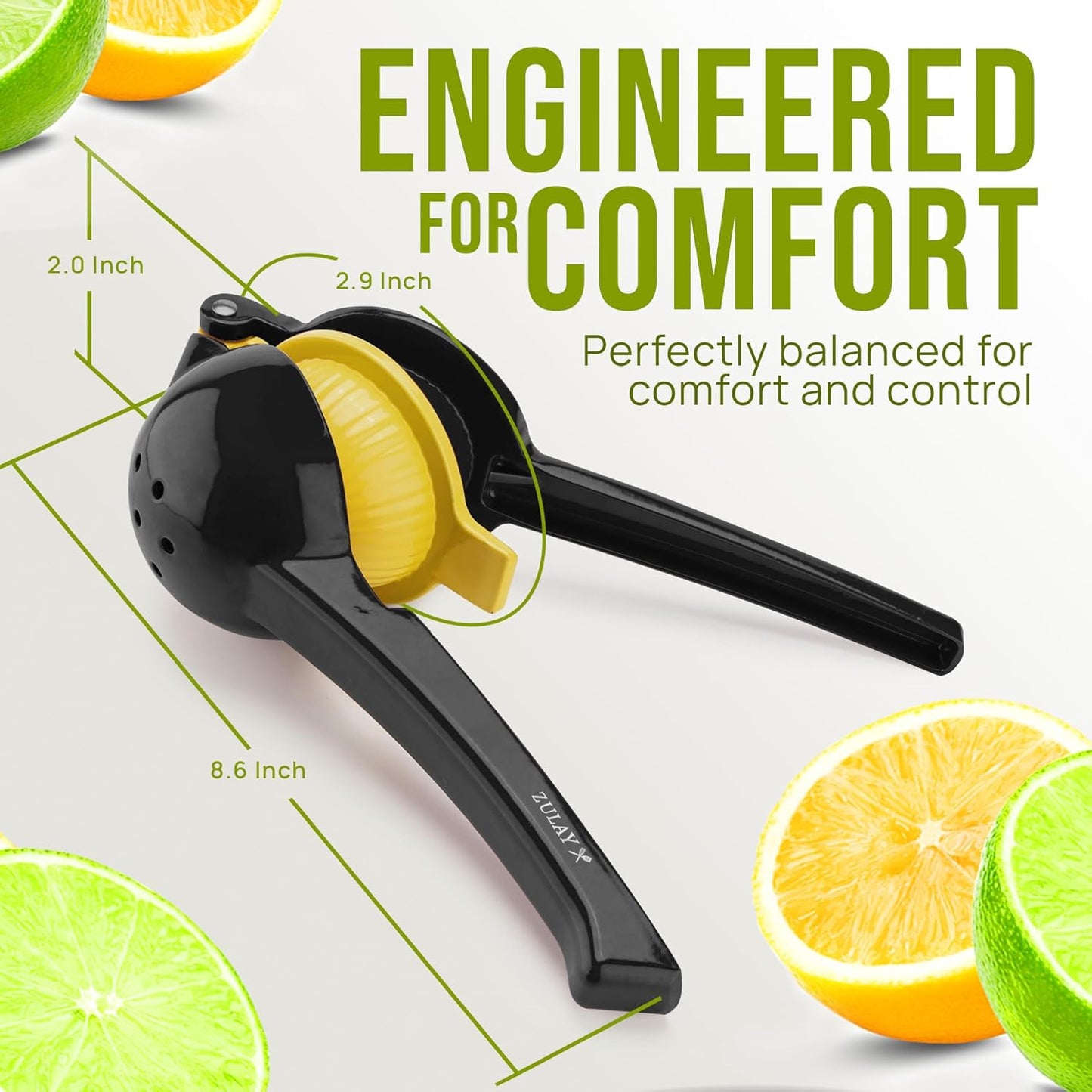 Zulay Kitchen 2-in-1 Lemon Squeezer - Sturdy Hand Juicer for Maximum Juice Extraction | Easy-Clean Black/Yellow