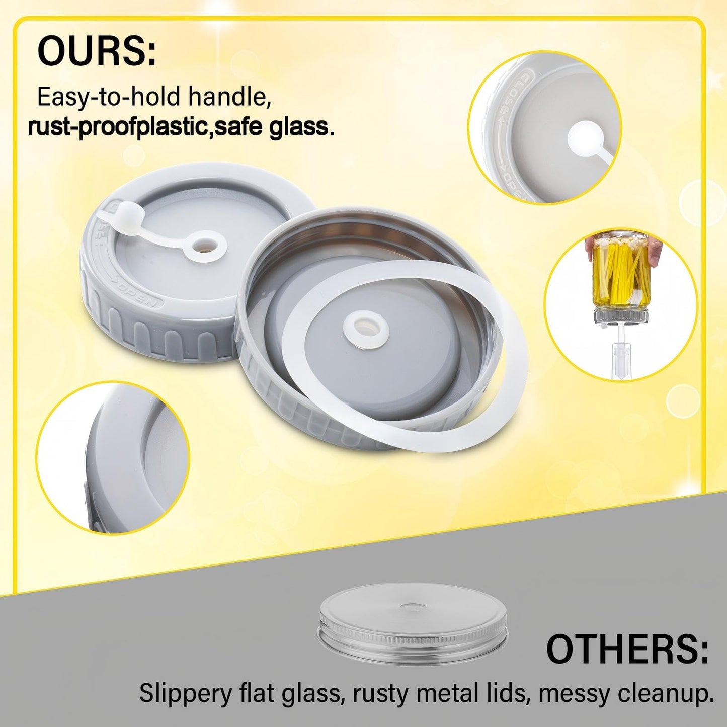 Singhoow 4 Pack Mason Jar Fermentation Kit Fermenting Lids with Airlocks and Glass Weights Wide Mouth Mason Jars Fermentation Supplies for Sauerkraut Pickles Kimchi (Jars Not Included)