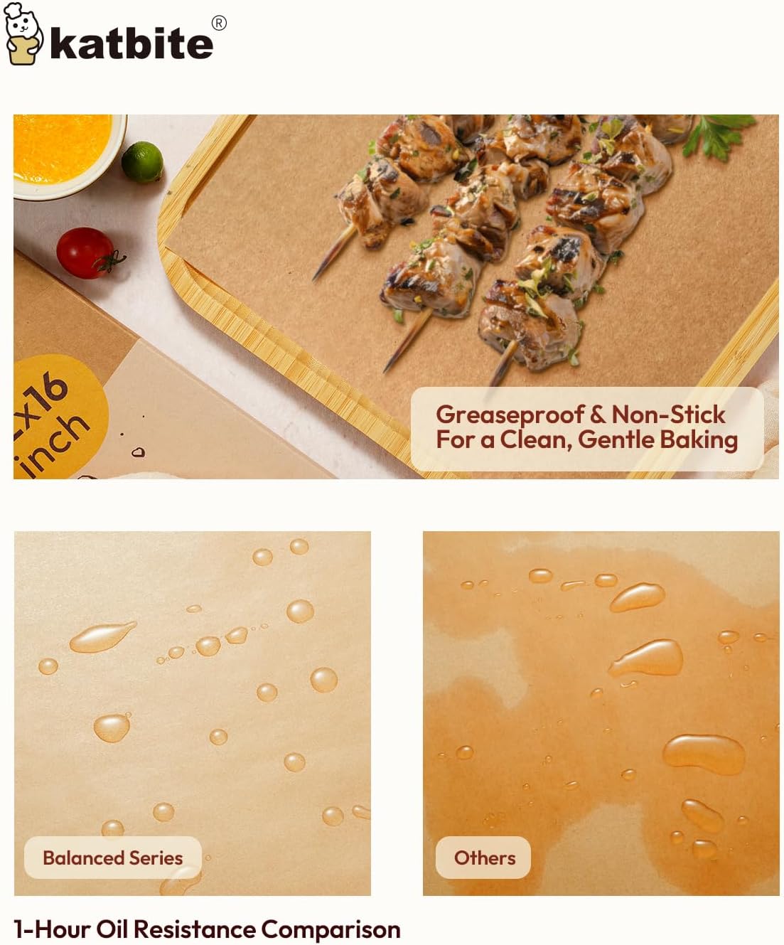 Katbite Parchment Paper Sheets - 220 Pcs Non-Stick Unbleached Baking Paper, 12x16 Inches for Air Fryer & Cooking