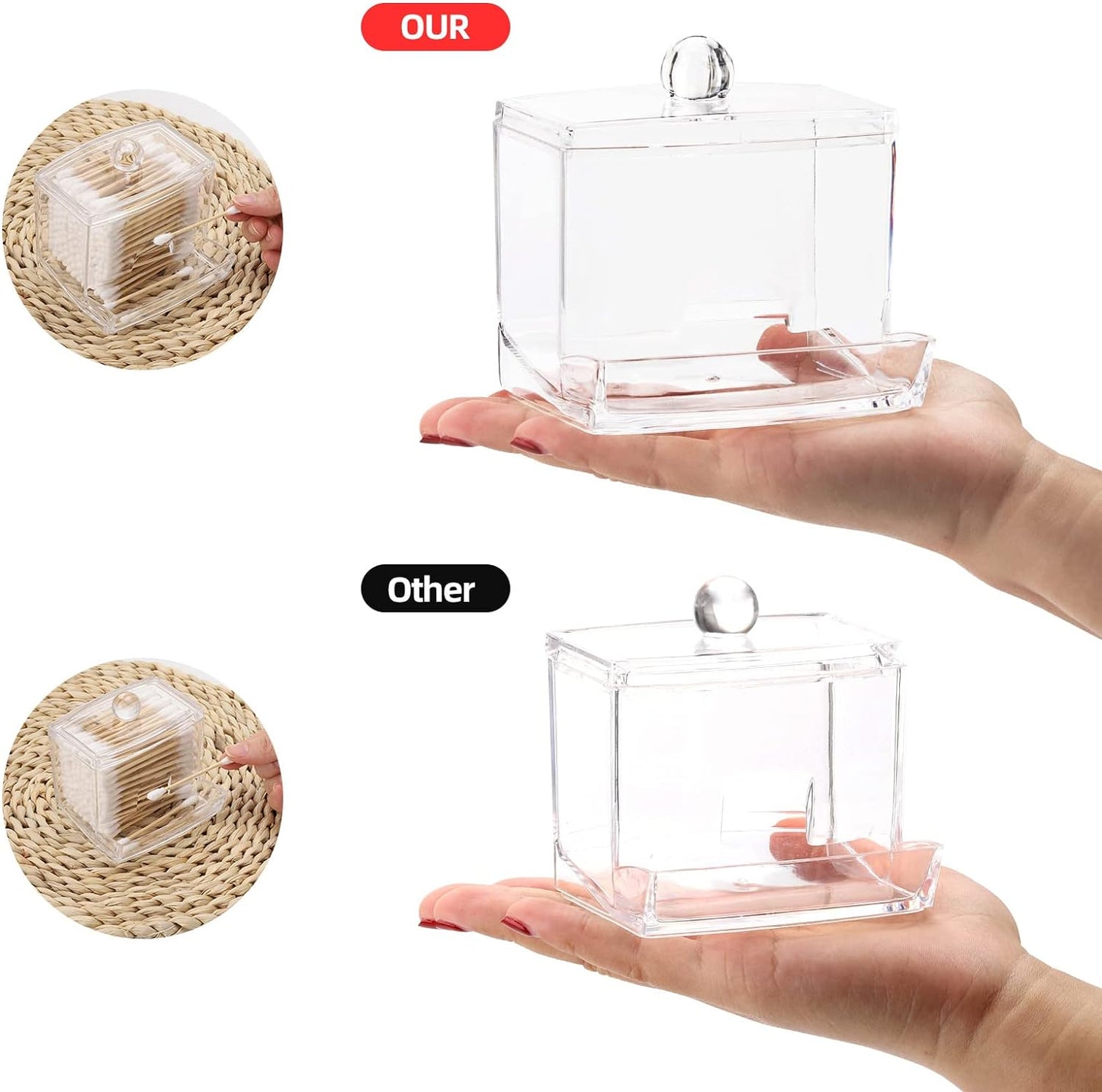 Tbestmax Qtip Holder Dispenser - Clear 10oz Bathroom Organizer for Cotton Swabs & Accessories