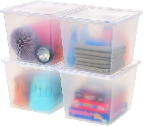 IRIS USA Storage Bins - 4-Pack Clear 36 Quart Stackable Containers with Lids for Organizing Shoes, Clothes & More - BPA-Free