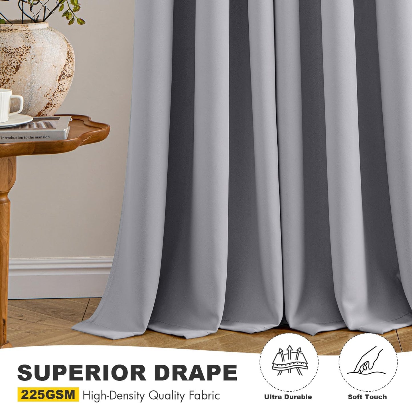 MIULEE Light Grey Blackout Curtains - Thermal Insulated Room Darkening Drapes, 72 Inches Long, 2 Panels
