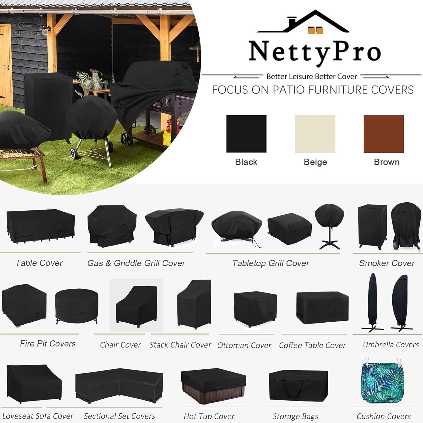 NettyPro Griddle Cover - Waterproof UV Resistant for 36-Inch Blackstone Griddle | 4 Burner Flat Top Grill, Black