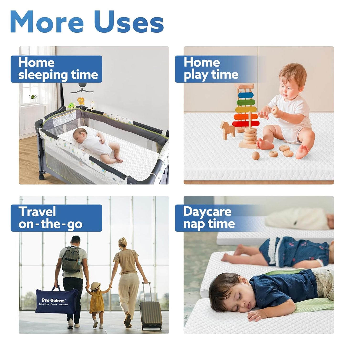 Pro Goleem Pack and Play Mattress - Waterproof Firm Playard Pad with Soft Cover | 38"x26" Size
