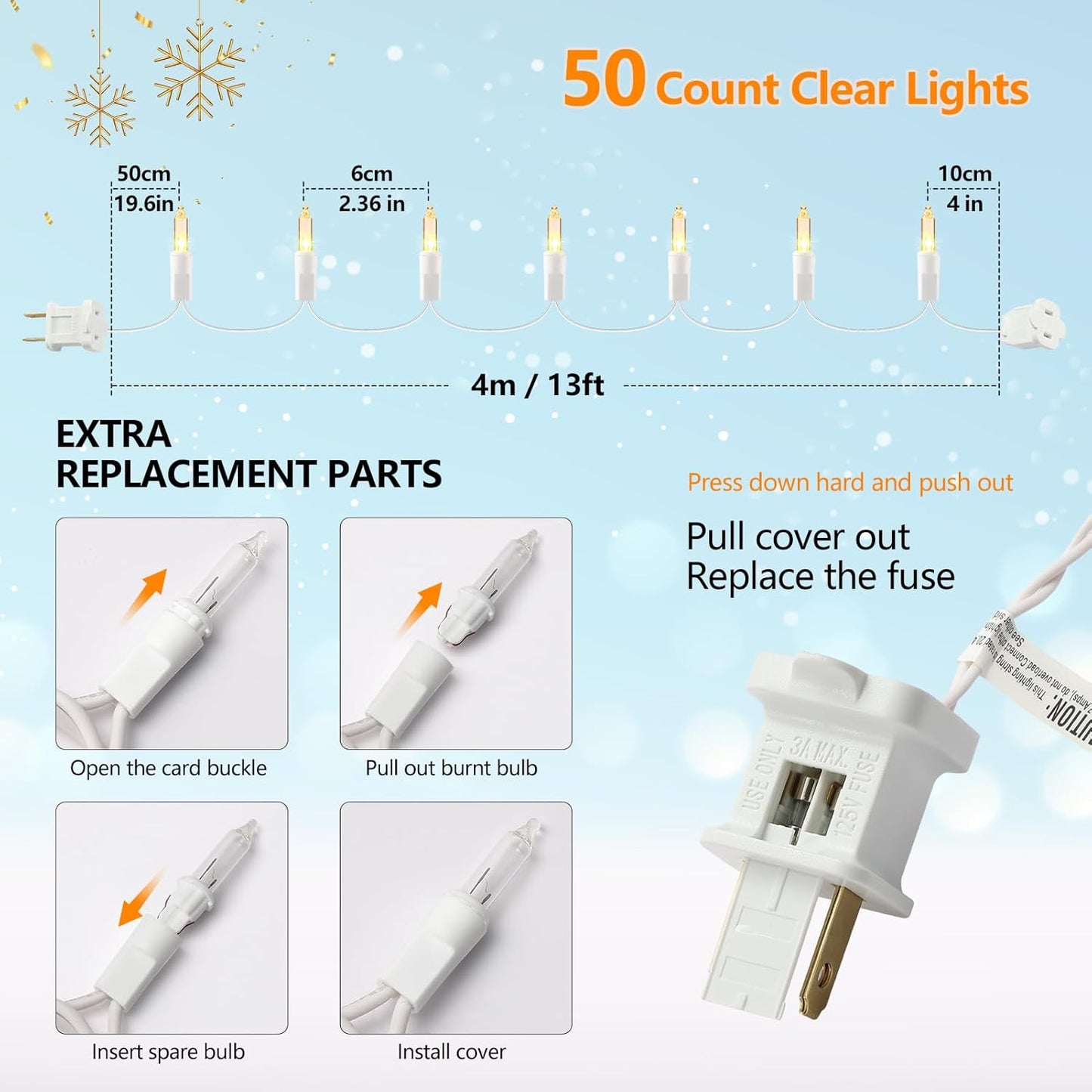 Skiennix Christmas Lights - 50 Count Clear White Mini String Lights | 13ft Warm White Indoor/Outdoor Decor
