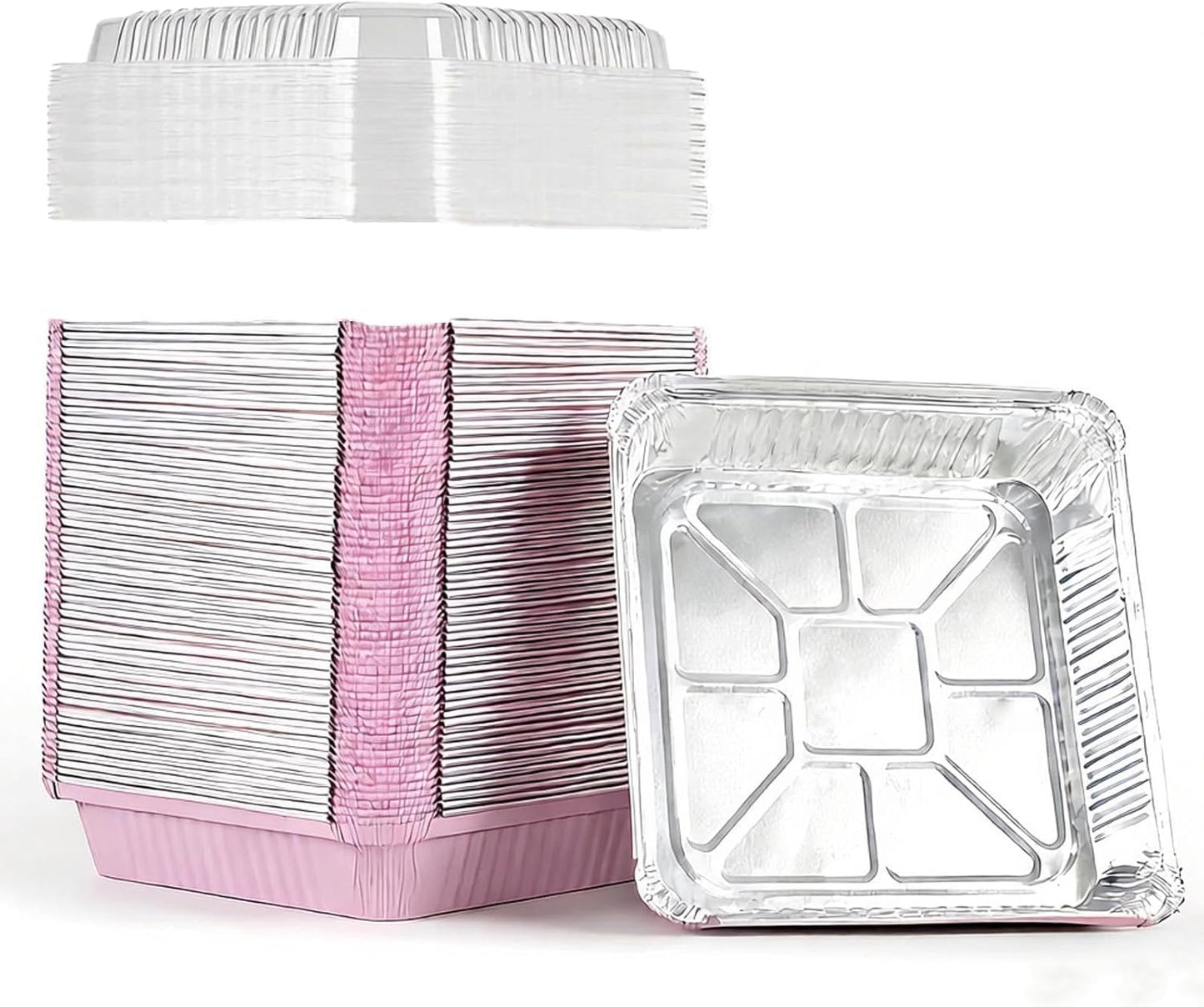 Skiennix 8x8 Square Aluminum Baking Cake Pans - 40 Pack with Clear Lids for Easy Food Storage