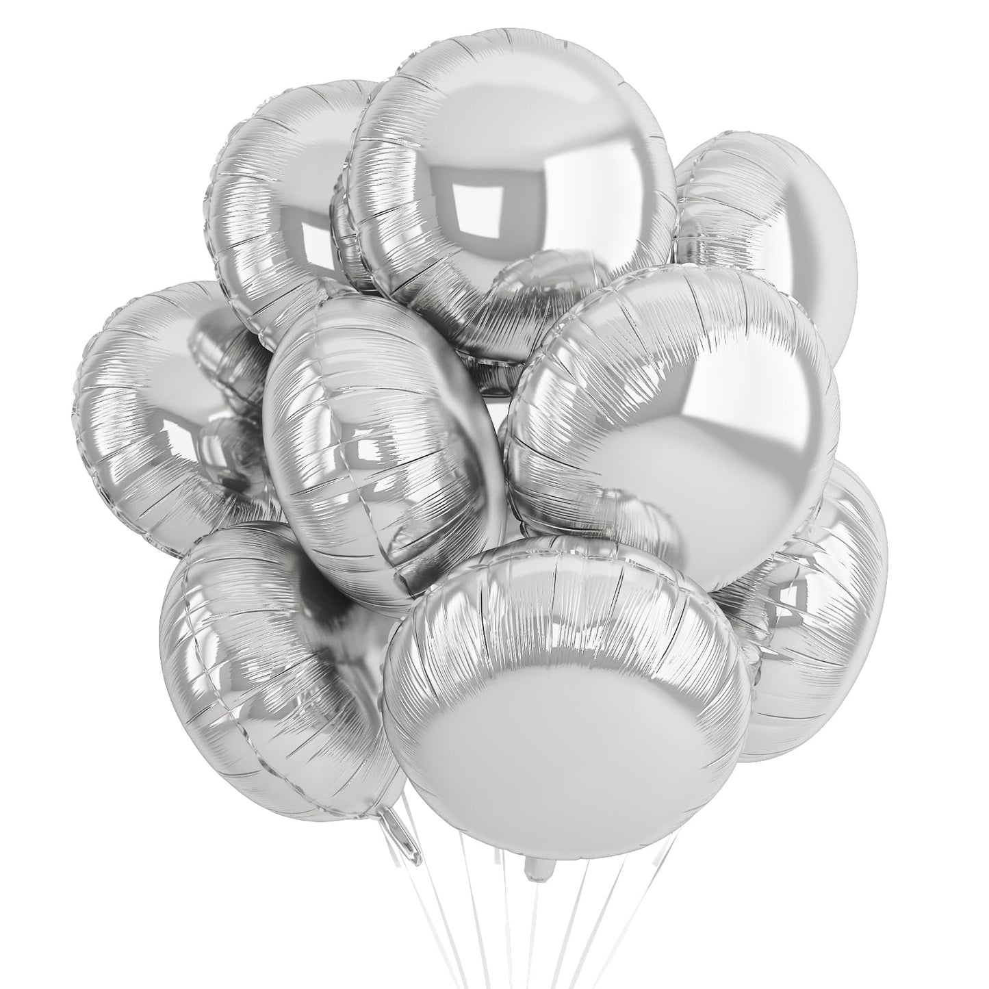 20PCS Silver Round Shaped Balloons, 18 Inch Round Foil Balloon, Giant Round Aluminum Helium Balloon For Birthday Party Wedding Baby Shower Graduation Anniversary Celebration Bridal Shower Decorations