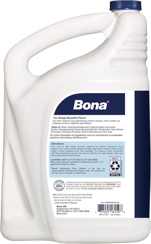 Bona Hardwood Floor Cleaner Refill - 128 Fl Oz - Unscented Residue-Free Solution for Wood Floors