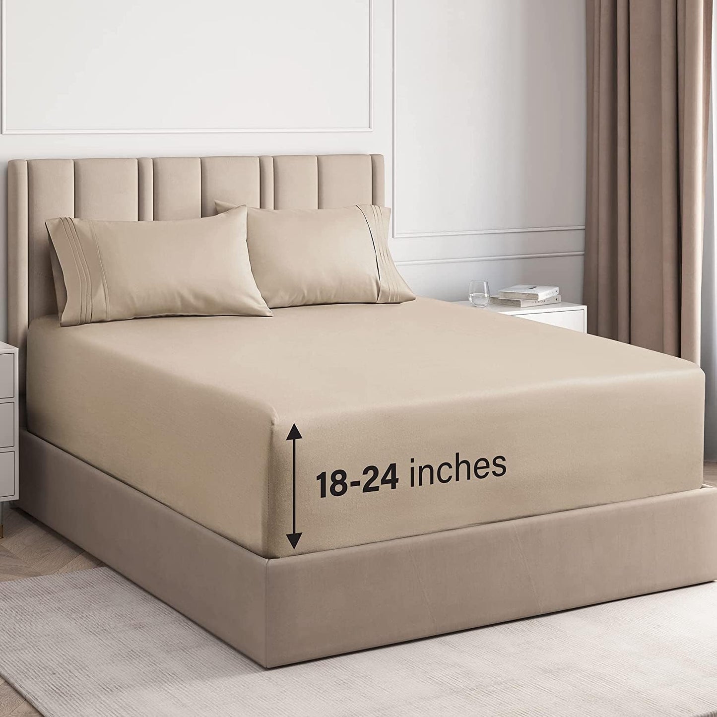 Skiennix Extra Deep Twin Sheet Set - 4-Piece Breathable Cooling Bedding - Soft, Wrinkle-Free Comfort - Cream