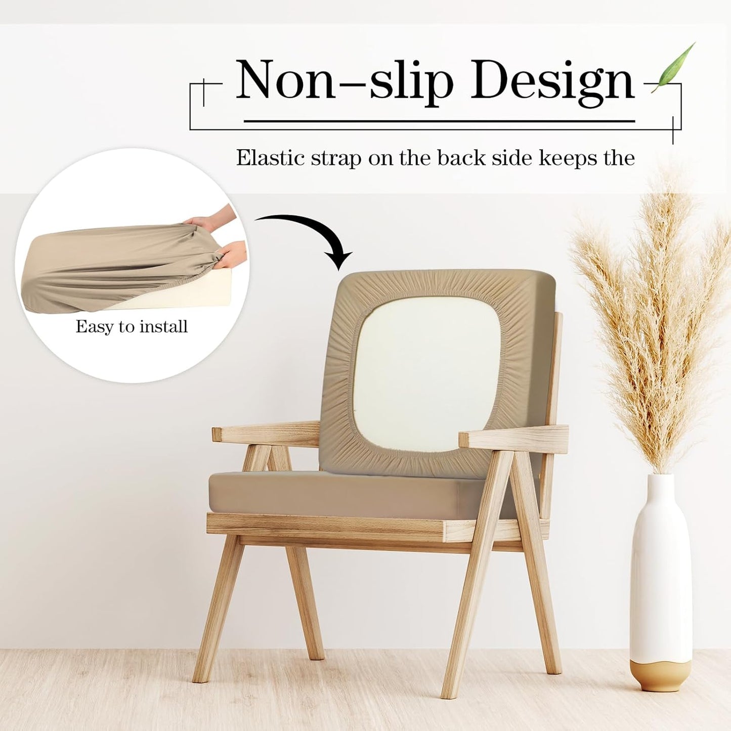 Newwiee Stretch Patio Cushion Covers - Set of 4 Washable Furniture Protectors for Pets | Sand Color