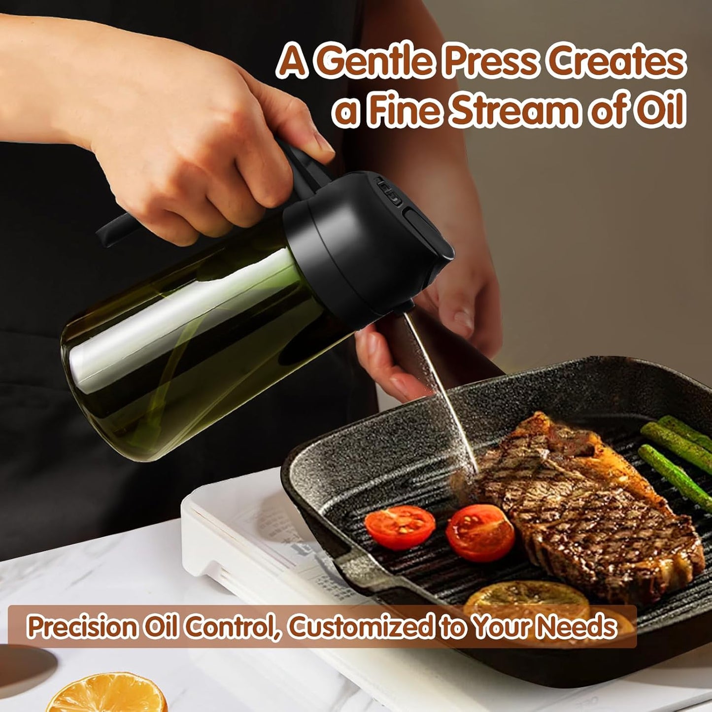 YARRAMATE Olive Oil Dispenser Bottle - 2 in 1 Light Blockage Dark Oil Sprayer | 16oz Green Glass, Food-Grade