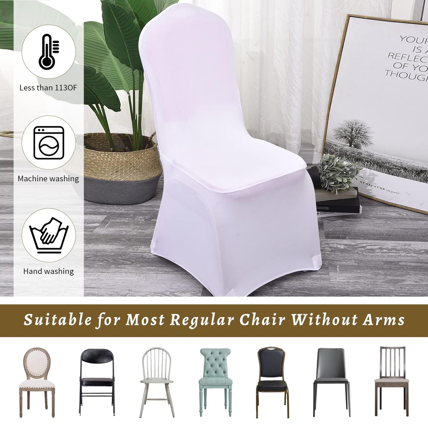 100 Pcs White Washable Removable Universal for Wedding Party Dining Banquet Polyester Spandex Stretch Slipcovers Chair Covers