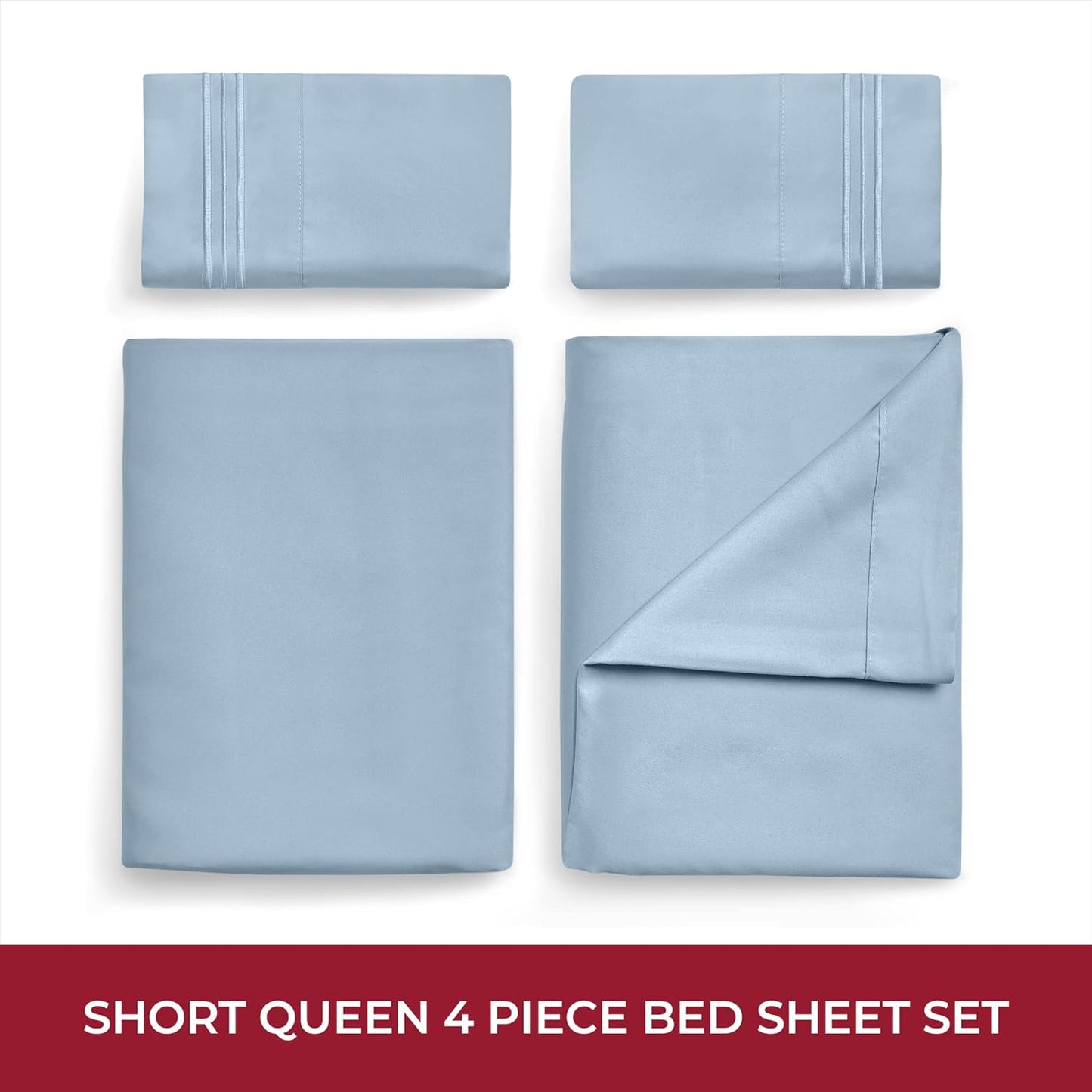 Mellanni RV Short Queen Sheets - Luxury Hotel Bedding Set | Extra Soft & Cooling - Deep Pocket, Blue Hydrangea