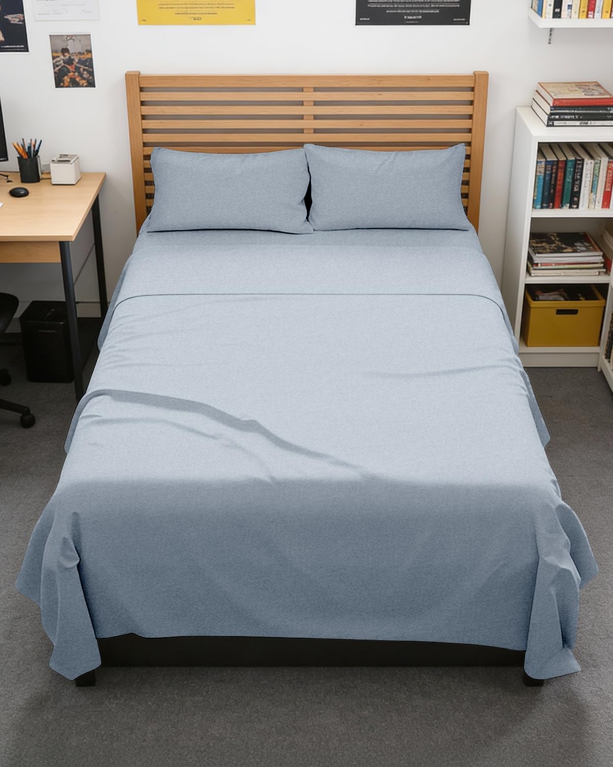 Skiennix Full XL Bed Sheet Set - 4-Piece Soft, Breathable & Cooling Bedding - Deep Pockets, Fade & Wrinkle Free - Heathered Blue