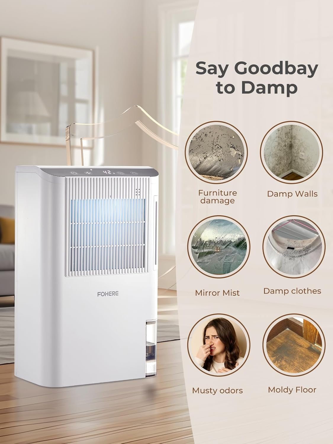 Skiennix Dehumidifier - 2000 Sq.Ft. Capacity with Auto Shut Off & 7 Color Light | Ideal for Home, Basement & Bathroom