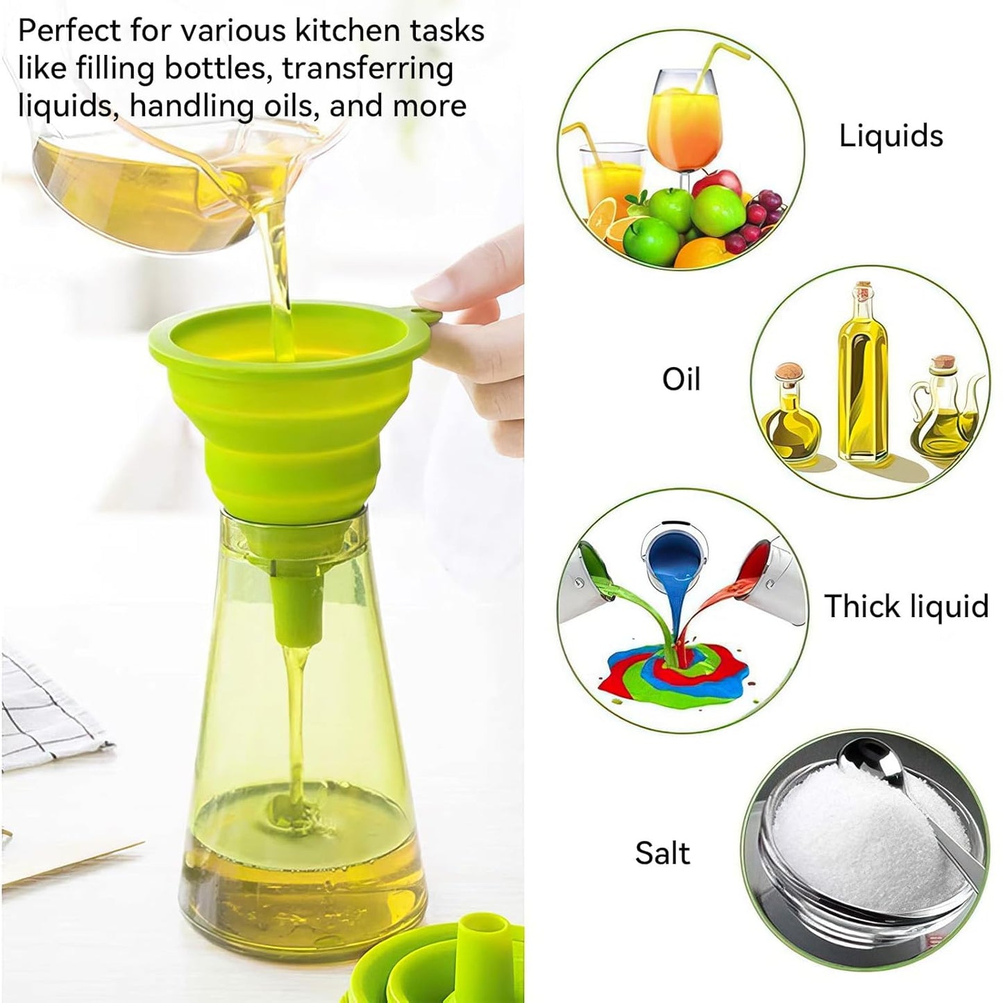 Skiennix Kitchen Funnel Set - 4 Pack Foldable Silicone Funnels for Easy Liquid Transfer | Small Size