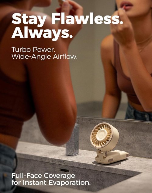 Diveblues Portable Handheld Fan - 7.4m/s Turbo Speed | 180° Foldable 4-in-1 Neck Fan with USB-C Rechargeable Design