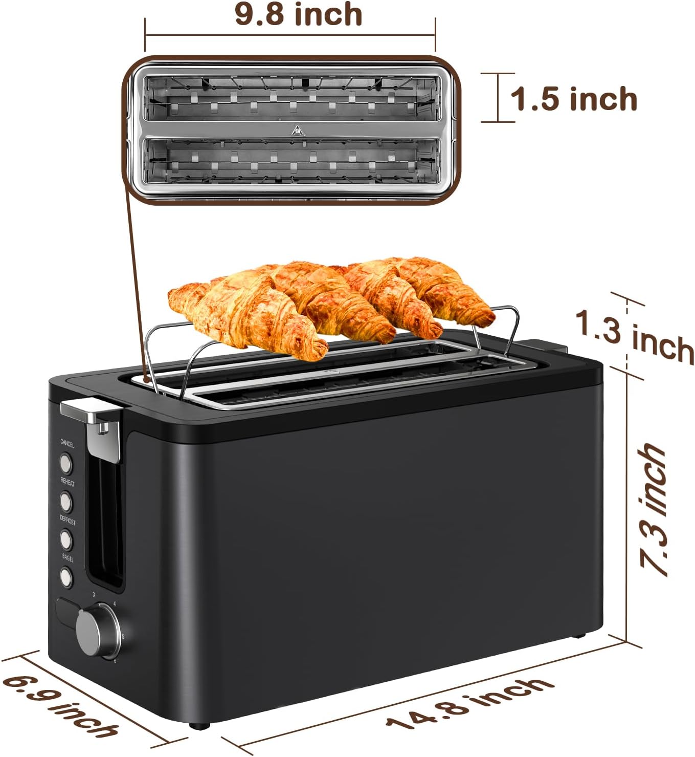 Mecity 4-Slice Toaster - Long Slot Design with Timer & 6 Browning Settings | Stainless Steel, 1300W