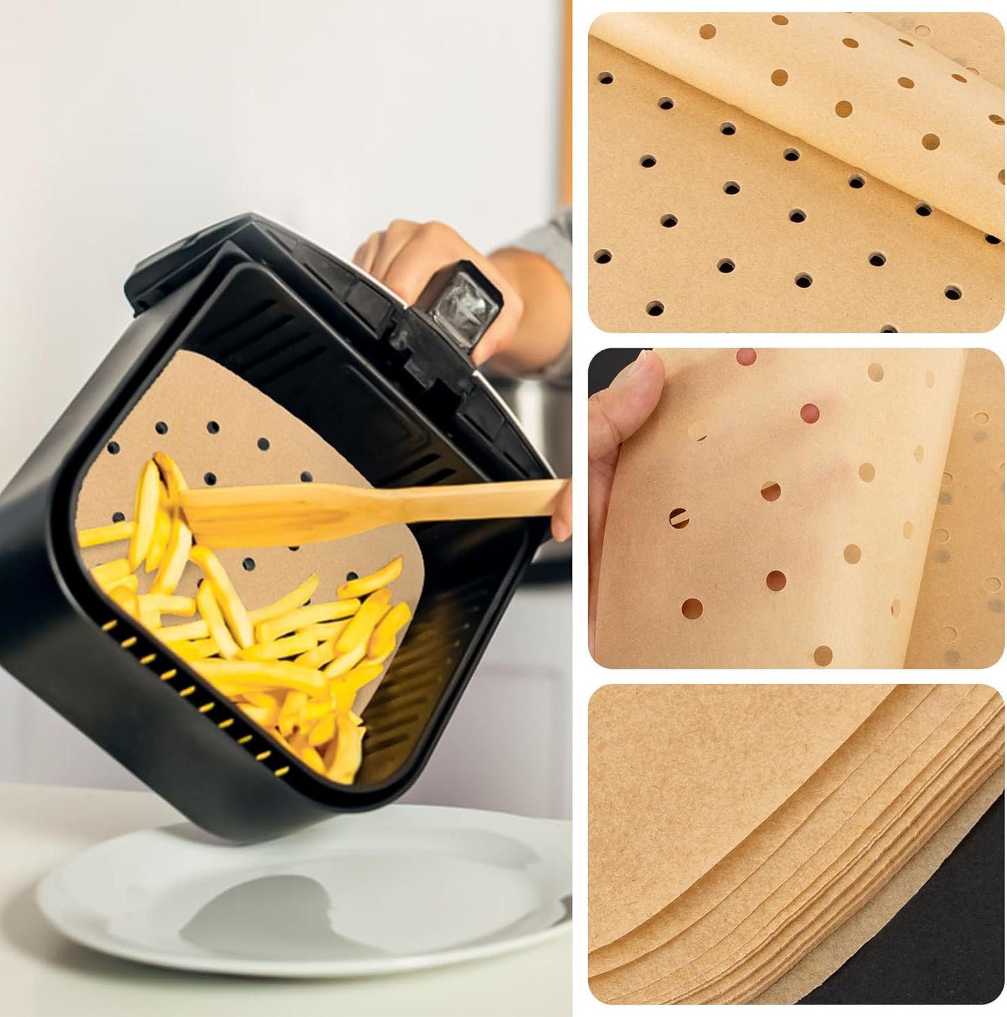 Skiennix Air Fryer Parchment Paper Liners - 100 PCS Perforated Sheets for 8.5" & 7" Baskets | Ideal for Baking & Cooking