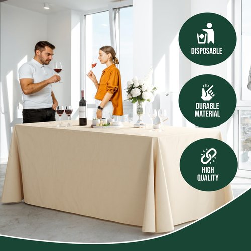 Exquisite 6 Pack Ivory Plastic Table Cloth - 70 x 120" Rectangle Disposable Tablecloth for Parties - Rectangle Tablecloth - Disposable Table Cloths for Parties - Great for Picnics And Formal Events